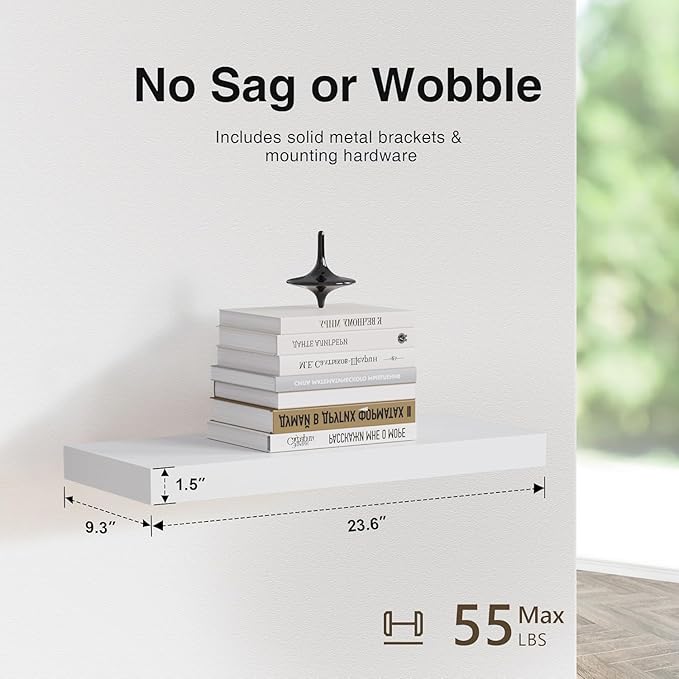 Colima Floating Shelves for Wall, Hanging Shelf for Books, Storage, Room Decor, Rustic Wood Wall Mounted Shelves for Bathroom, Toilet, Bedroom, Living Room, Kitchen, Office, White, 24in, Set of 3