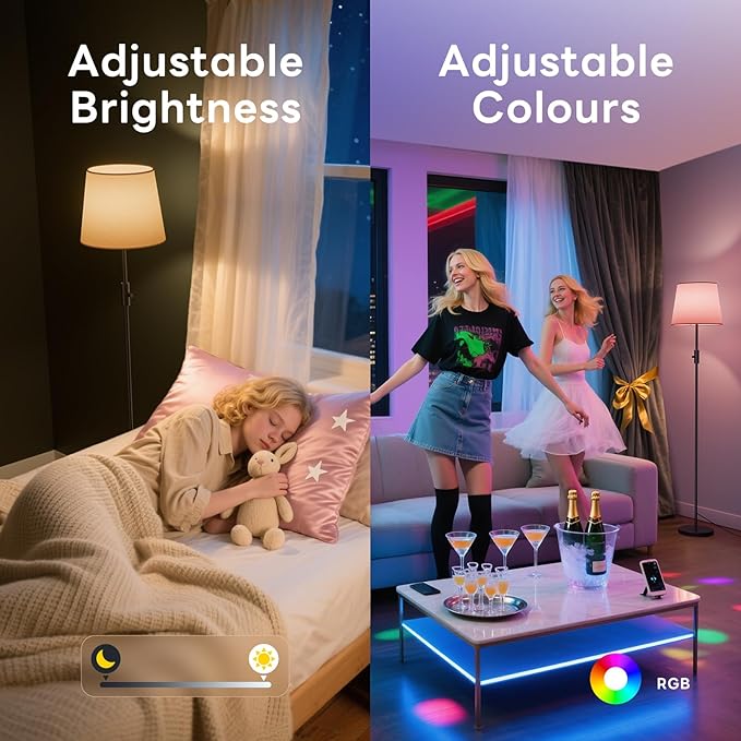 Smart Floor Lamp with RGBCW Color Change Bulb, Compatible with Alexa, Siri, Google Voice & App Control, Standing Lamp with Linen Shade, Tall Lamp for Living Room, Bedroom, Office,Black