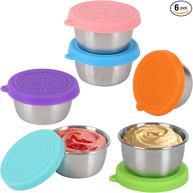 6 Pcs 304 Stainless Steel Condiment Containers With Silicone Sealing Lids, Reusable Snack Containers, Condiment Containers With Lids, Sauce Containers For Snacks, Dips, Travel And Outdoor Camping