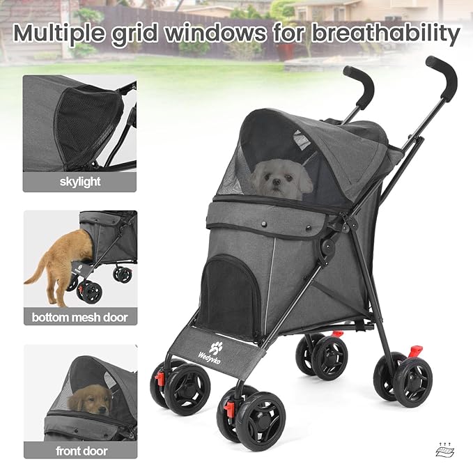 Pet Stroller for Small Dogs Medium Dogs 33lbs, Dog Pram Ultra Light - only 3.5 kg, Dog Stroller Pet Pram with 4 Wheel Foldable/Storage Basket/Cup Holder-P07