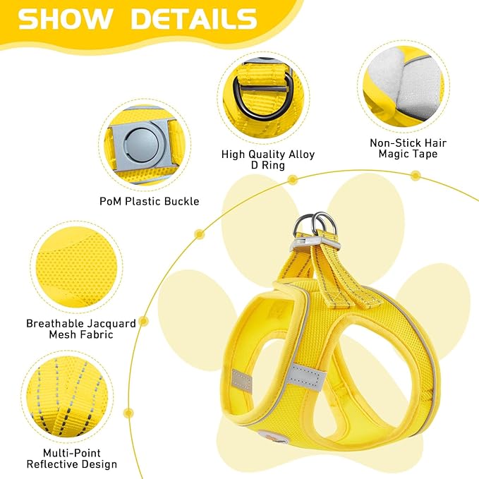 Soft Mesh Dog Harness and Leash Set, No Pull Puppy Harness and Leash Set, Reflective Step in Harness for Small Medium Dogs, Easy Walk Escape Proof Vest Harnesses (Yellow, XS)