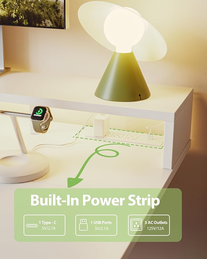 Electric Height Adjustable Standing Desk with Power Outlet and LED Light Strip, Sit to Stand, Ergonomic 48x24" Rising Desk with Memory Presets, Home Office Workstation, Computer Gaming Table, White