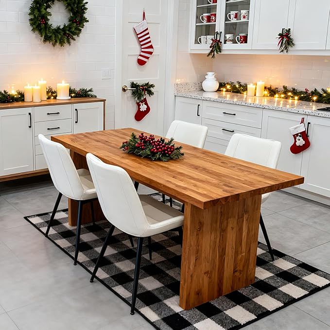 Brage Living Dining Chairs Set of 2, PU Leather Modern Armless Kitchen Dining Room Chairs, Upholstered Accent Side Chairs with Metal Legs (Pearl White)