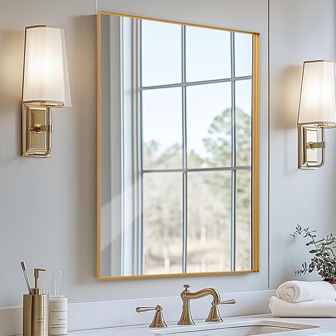 Wall Mirror 24" x 36" for Bathroom Modern Gold Deep Frame Mirror for Wall Decorative Horizontal or Vertical Wall Mounted Mirror for Bedroom Living Room Entryway Wall Decor