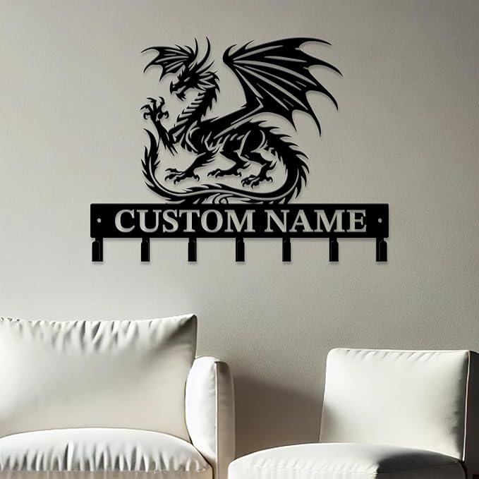 Personalized Evil Dragons Keys Hooks,Custom Name Metal Dragons Art Keys Hooks,Metal Dragons Lover Wall Home Storage Decorative Keys Hooks,Key Holder Hooks for Wall (Style A)