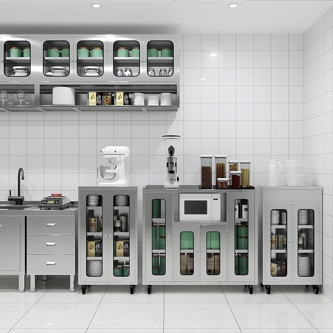 ZZV Stainless Steel Storage Cabinet with 1 Drawer, Rolling Kitchen Cabinet with Wheels, Heavy Duty Floor Cabinet for Kitchen, Garage, Restaurant, Outdoor, No Assembly Needed, D15.75 x W23.62 x H41.74