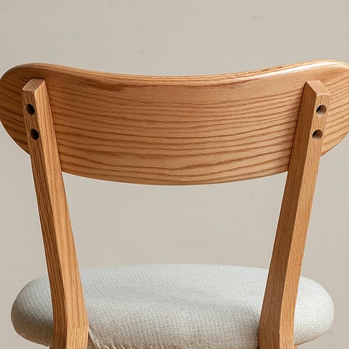 Solid Wood Dining Chair,FAS-Grade North American Oak, Ergonomic Curved Backrest & Pear White Thick Upholstered Seats,Oak Padded Dining Chair for Heavy People,Easy Assembly,400 lb Capacity