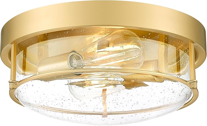 12" Flush Mount Ceiling Light, Farmhouse Style, Bubble Glass,Brass Gold, for Living Room, Bedroom, Dining – CKCL4822-2W-SGBB
