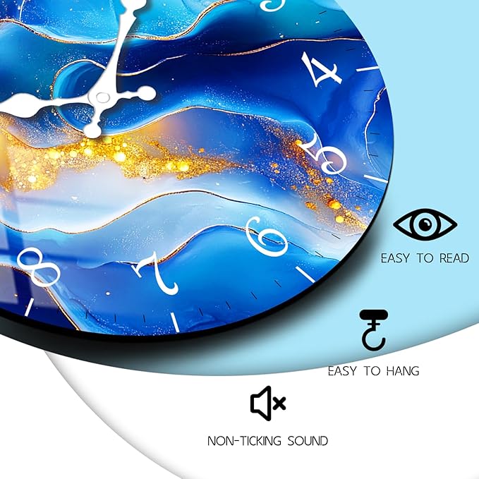 Oversized Modern Wooden Wall Clock – Marble Texture Design Silent Sweep Movement Clocks Battery Operated 24 Inch for Large Spaces, Living Room, Office