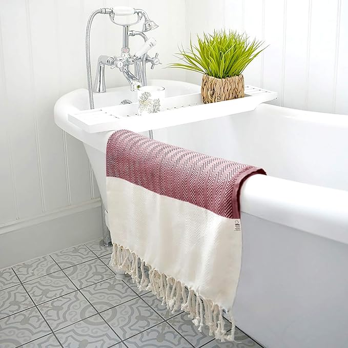 Bazaar Anatolia Turkish Beach Towel 100% Cotton Bath Towels 71x39 Quick Dry Sand Free Lightweight Large Oversized Herringbone Maroon