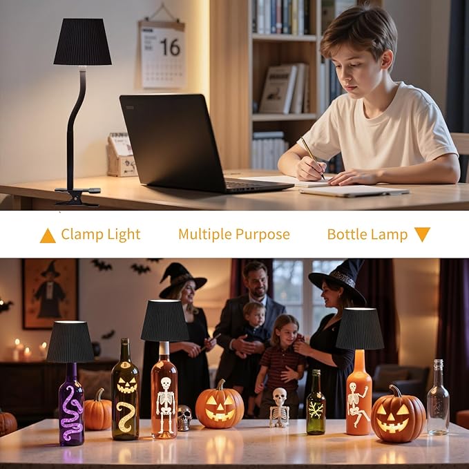 Cordless Table Lamp DIY, 2500mAh Rechargeable & Flexible Desk Lamp, Stepless Dimming Modern Bedside Lamps with 3-Color LED Touch Control, Minimalist Nightstand Lamps for Decor & Gifts (Black)