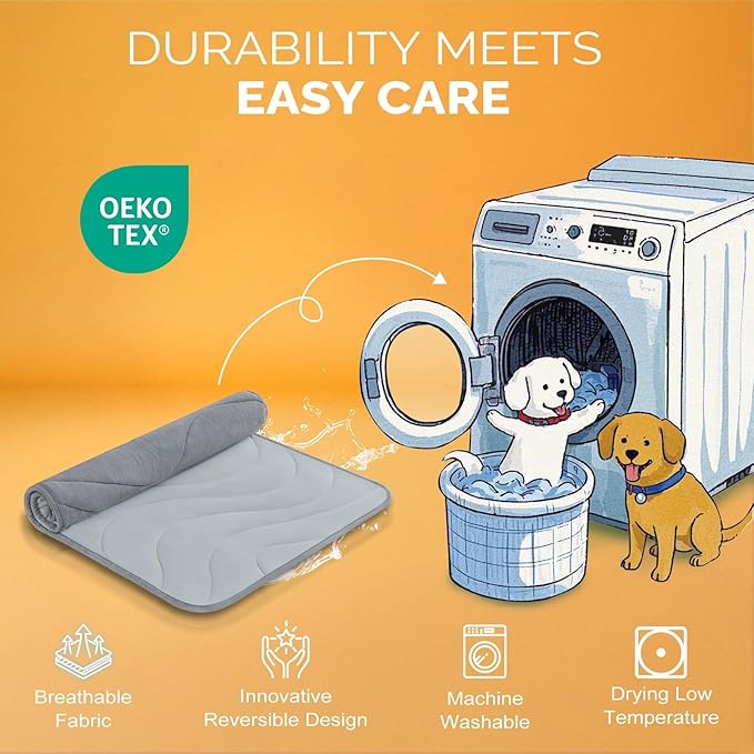 Cozyide Dog Crate Pad, Medium Reversible Dog Cooling Mat(Cool & Warm), Washable Soft Crate Mat for All Season, 28" L x 22" W, Dark Grey & Light Grey