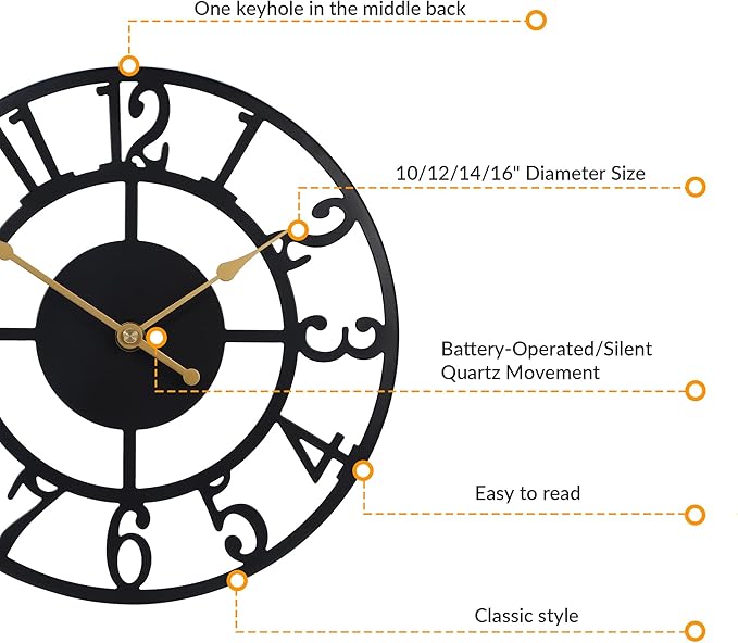 LEIKE Arabic Numeral Wall Clock 10IN Battery Operated Black, Silent Non Ticking, Wall Clocks for Living Room Decor, Small Classic for School, Office, Home, Kitchen, Bedroom