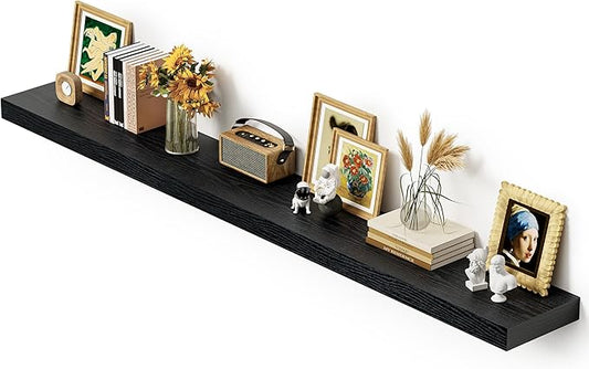 Vivelove 72 Inches Floating Shelves Wall Mounted, 12" Deep Wall Shelves for Bedroom, Bathroom, Living Room, Kitchen, Office, Home Decor, Modern Shelf, Set of 1, Black, 72x12x2