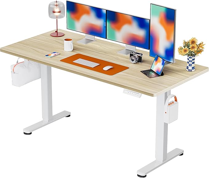 ErGear Height Adjustable Electric Standing Desk, 55 x 28 Inches Sit Stand up Desk, Large Memory Computer Home Office Desk with Two-Piece Desktop (Natural)