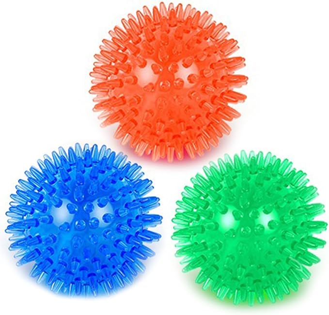 Orgrimmar 3.5" Dog Squeaky Chewing Balls 3 Packs Pet Soft Cleaning Teeth Toys Dogs Spiky Balls with High Bounce for Small Medium Large Pet Dog Toys