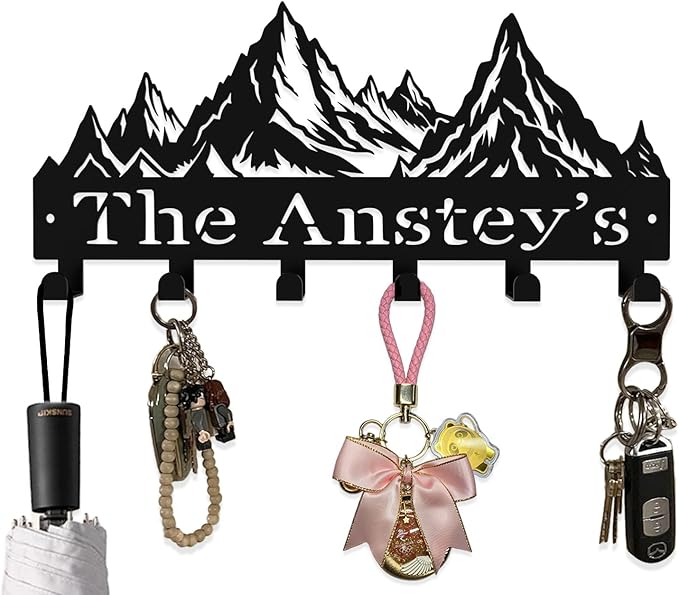 Custom Metal Key Rack Hooks, Personalized Key Holder for Wall, Mountain Theme Wall Decoration, Key Hanger Organizer for Living Room, Entryway, Offices, Kitchen Decor
