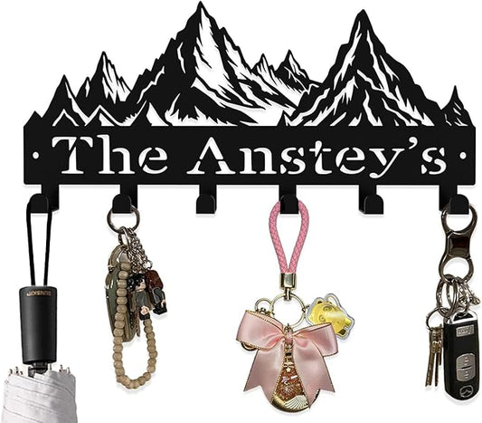 Custom Metal Key Rack Hooks, Personalized Key Holder for Wall, Mountain Theme Wall Decoration, Key Hanger Organizer for Living Room, Entryway, Offices, Kitchen Decor