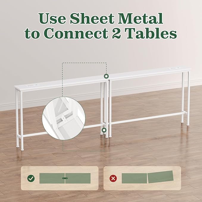 SUPERJARE 5.7 Inch Narrow Console Table with Outlet, Sofa Tables, Total Length 78.8'', Behind Couch Table, Long Entryway Tables with Charging Station, for Living Room, White