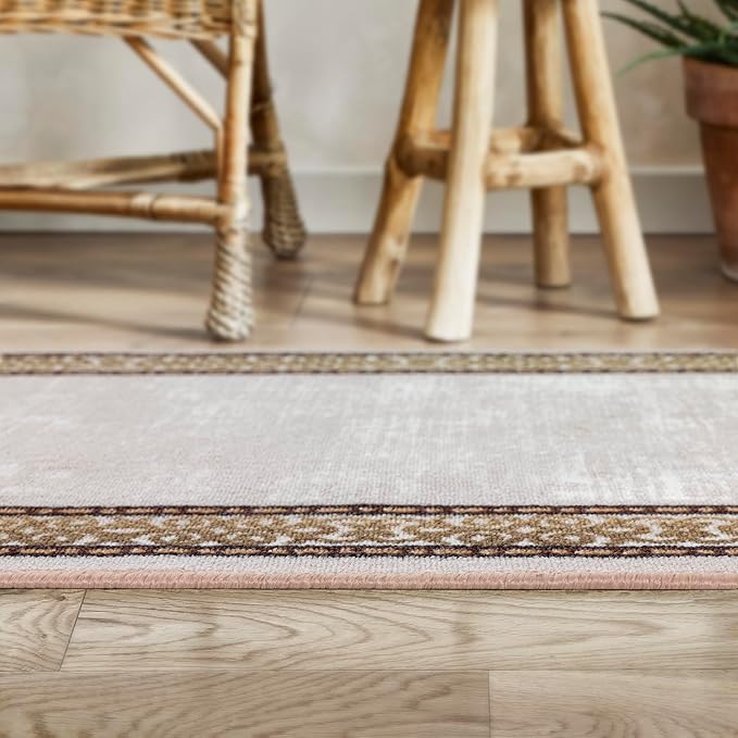 Antep Rugs Alfombras Bordered Modern 2x4 Non-Slip (Non-Skid) Low Pile Rubber Backing Kitchen Area Rug (Beige, 2'3" x 4')