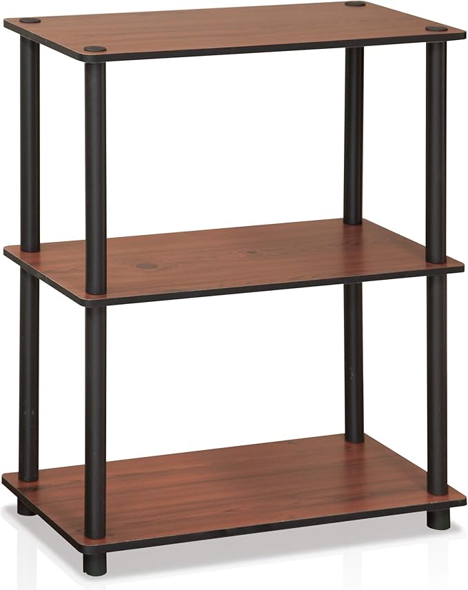 Furinno TURN-N-TUBE Storage Shelves, 3-Tier Book Shelf, Corner Shelf, Toolless Open Shelves, for Organization and Storage, Living Room, Garage, Home Office, Dark Cherry