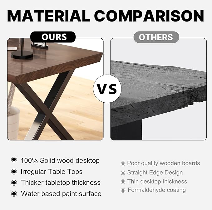 Solid Wood Rustic Style 47-inch Computer Desk - Large Office Desk for Home Office, Modern and Simple Design, Ideal for Dining,Study, Writing