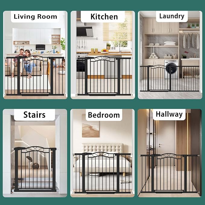 29.5"-48.8" Extra Wide Baby Gate for Stairs, Pressure Mounted Easy Walk Thru Metal Pet Gate Safety Child Gate No Drill, Auto Close Long Dog Gate for The House & Doorways, Black