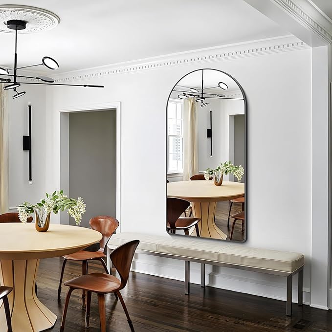 GLASHOM Arched Bathroom Mirror, 55"x30" Black Arched Mirror for Bathroom, Wall Mounted Mirror, Black Vanity Wall Mirror Metal Frame for Bedroom, Entryway, Living Room, Vertically Hanging