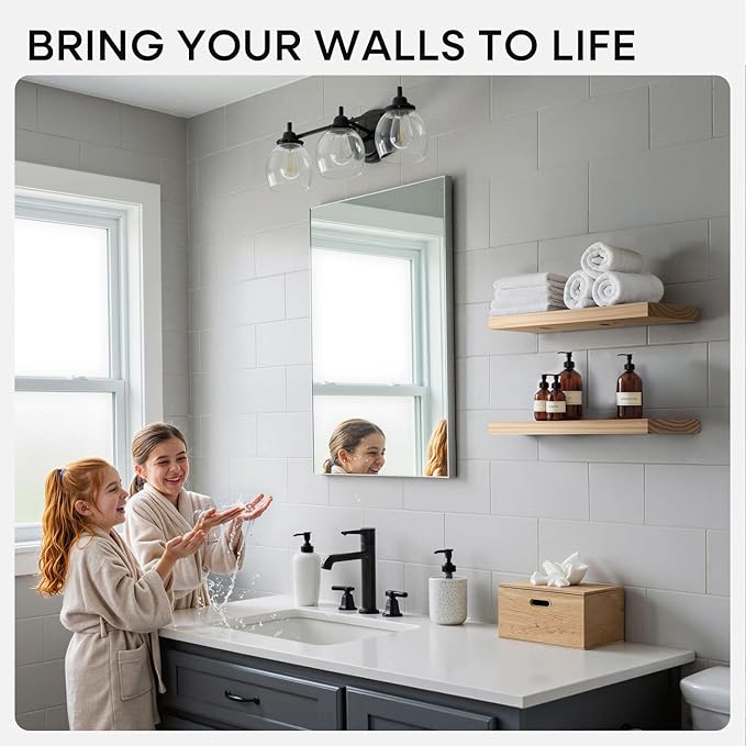 Homeforia 16 inch Natural Floating Shelf, High End Solid Real Wood 16inch Small Floating Shelves for Wall Mounted, Natural Wooden Floating Shelves, Heavy Duty Bracket, 16 X 6.5 X 1.75 in, Set of 2