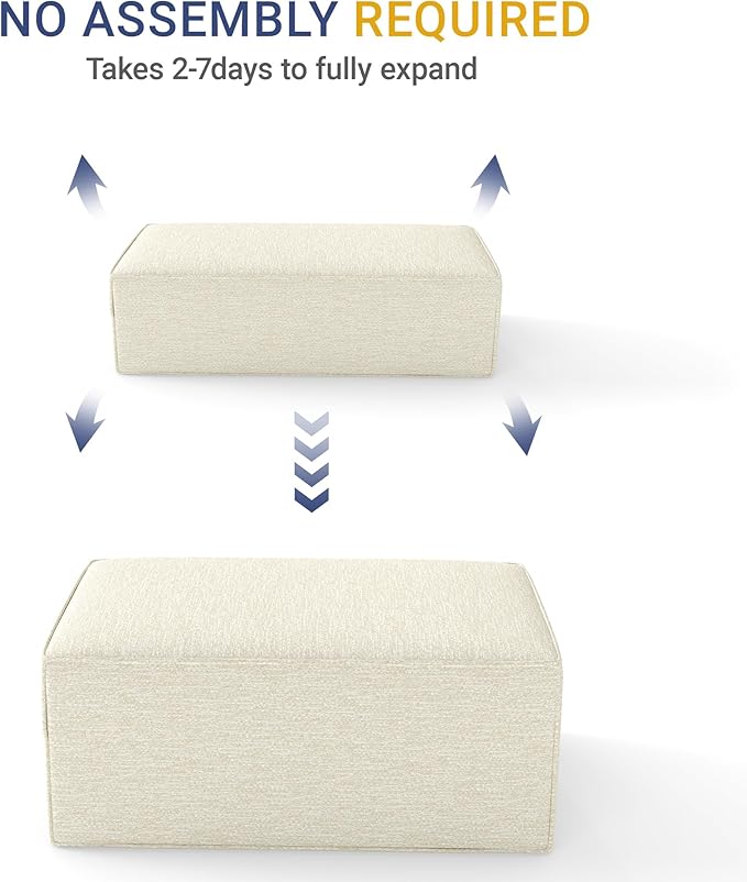 38“ Modular Sectional Sofa Convertible Cube Compressed Couch Seat Set, Combine L-Shaped U-Shaped, Free Assembly, Space-Saving for Living Room, Thick Foam Fabric Chenille Beige White (Only Ottoman)