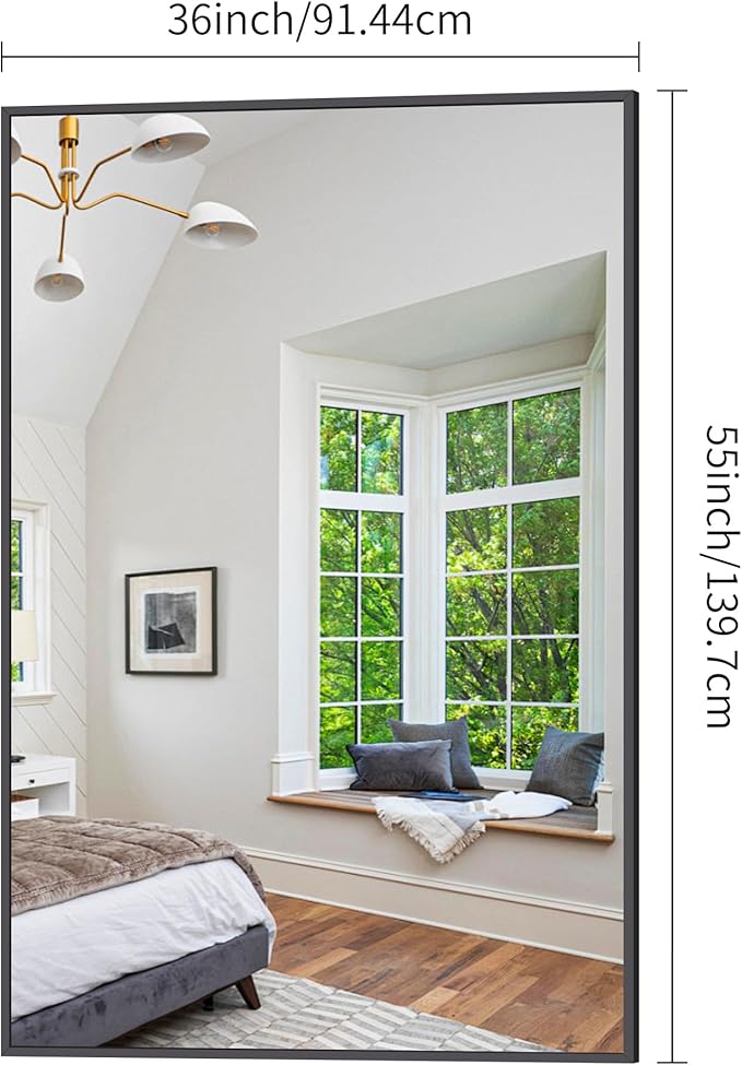 BONEWEI Bathroom Mirror,55x36 inch Large Wall Mirror for Bathroom Wall Mounted Black Rectangle Corner Mirrors,Black Bathroom Mirror for Living Room,Farmhouse,Bedroom Entryway,Horizontal/Vertical