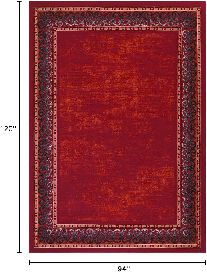 Antep Rugs Alfombras Bordered Modern 8x10 Non-Slip (Non-Skid) Low Pile Rubber Backing Indoor Area Rug (Maroon Red, 7'10" x 10')