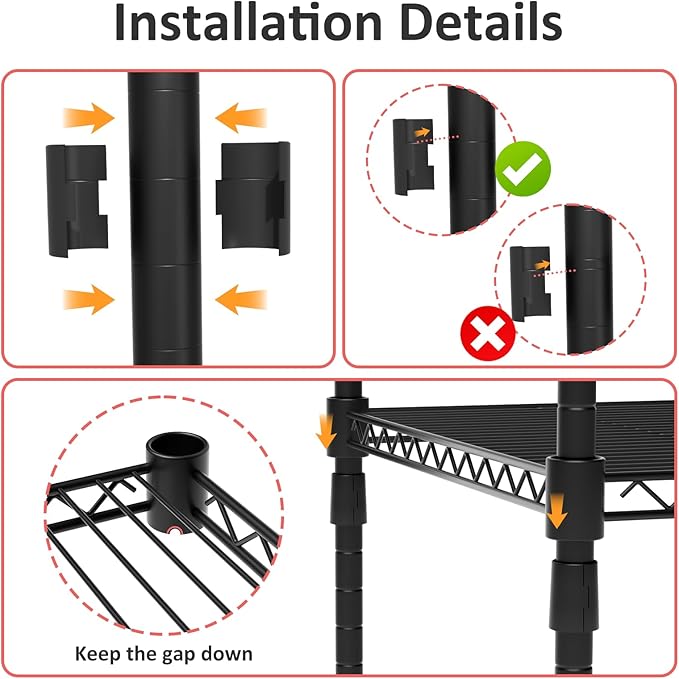 4 Tier Storage Shelves with Wheels, Heavy Duty Metal Garage Shelving Unit and Adjustable Feet, 865lb High Capacity Rolling Storage Shelf for Kitchen, Office, Dining Room (23.6"x 17.7"x 59"), Black