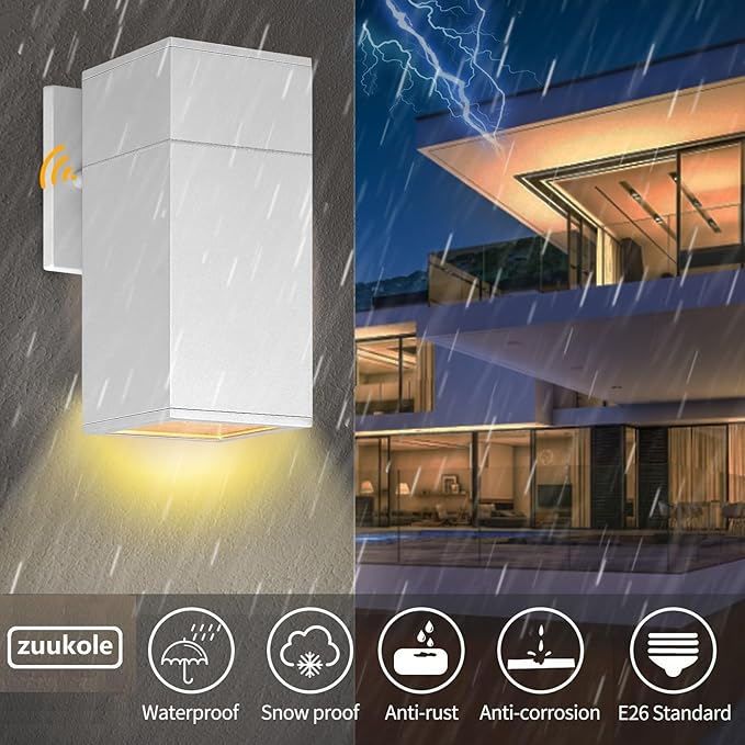 Dusk to Dawn Outdoor Wall Sconce, Exterior Light - ETL Listed, Aluminum Anti-Rust Waterproof Wall Mount Rectangular Design – Up or Down Photocell Outdoor Lighting for Porch, Garage or Patio
