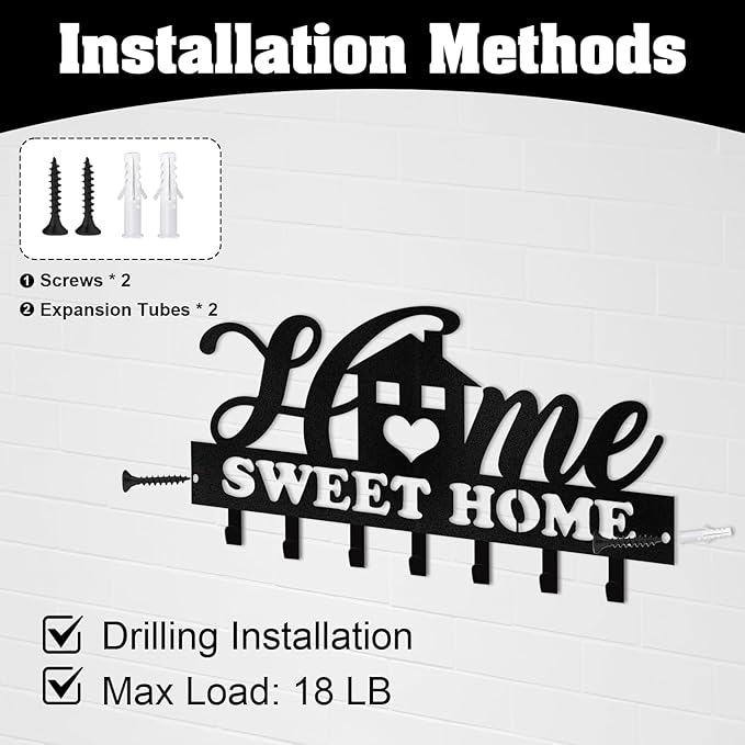 Personalized Key Holder Wall Mount, Custom Family Name Key Holder for Wall, Key Rack Coat Hooks, Home Sweet Home Wall Metal Decor for Living Room Entryway Bathroom Kitchen, Housewarming Gifts Color01