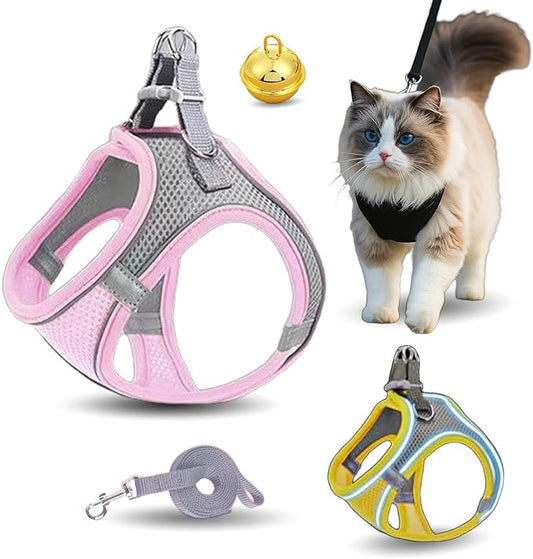 Stimulicat Cat Harness, Stimuli Cat Harness Design for Outdoor Cats, Adjustable Soft Mesh Vest Harness Escape Proof with Reflective Safety Strips, Allowing Cats to Safe (Pink/Gray, XS)