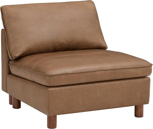 CHITA Super Large Sectional Couches for Living Room, Modular Cloud Couch Sectional Sofa, Premium Genuine Leather Sofa, Down Filled, High Density Foam, Real Leather in Saddle, Armless Chair