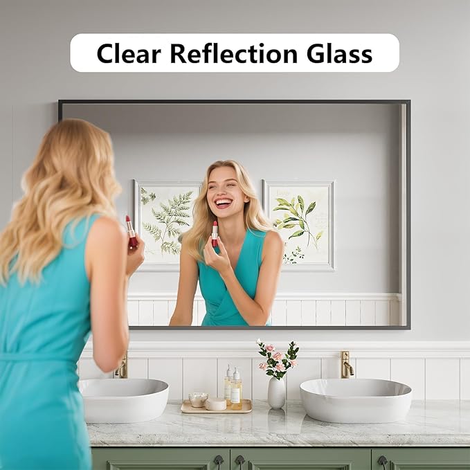 Bathroom Mirror 36"x55" Matte Black Rectangle Bathroom Wall Mirror for Over Sink, Modern Large Vanity Mirror, HD Tempered Glass, Anti-Rust Aluminum Alloy Frame, for Living Room, Bedroom, Entryway