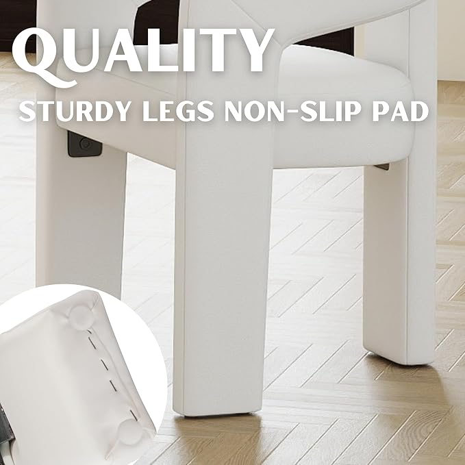 Modern Barrel Dining Chair, PU Leather Upholstered Accent Side Chair with Arms Comfy Makeup Vanity Chair, Dining Living Room Kitchen Chair, White