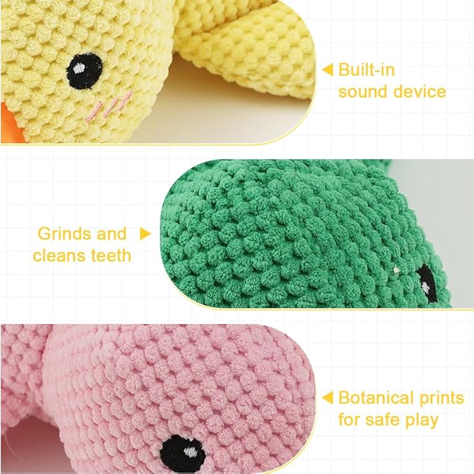 Duck Dog Toy, 2024 New Calming Duck Dog Toy, Dog Toys for Aggressive Chewing Person, Vocalizing Duck Dogs Toy, Indestructible Dog Toys, Cute Plush Stuffed Duck for Indoor Dogs (Yellow+Green+Pink)