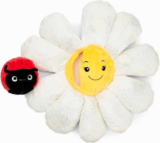 Flourish Pets 3 in 1 Multi-Layer Chew Toy for Active Dogs | Non-Toxic BPA Free Double Stitched Soft Fabric Exterior Dog Toys | Long-Lasting Dog Plush Toys - Small White Daisy 13"