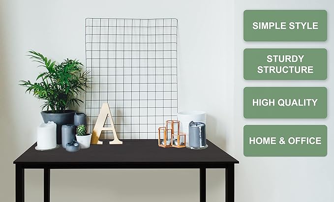 47 inch Large Computer Desk Wood, Modern Simple Style Desk for Home Office, Bedroom, Study Student Writing Desk, Small Spaces, Black Metal Frame, Dark Walnut Top