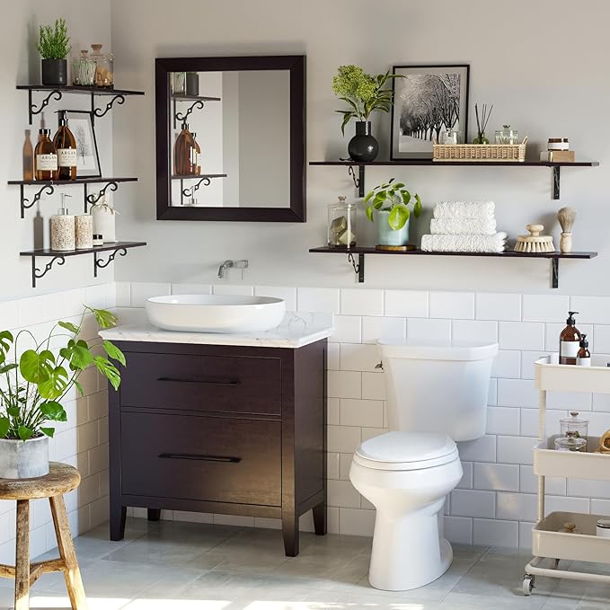 DINZI LVJ Long Wall Shelves, 31.5" Large Floating Shelves Set of 2, Farmhouse Display Shelf Wall Mounted with Heavy Duty Brackets, Easy Assembly for Kitchen, Bathroom, Bedroom, Balcony, Espresso