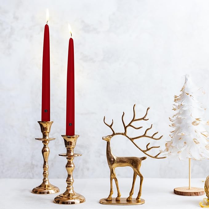 Colonial Candle Unscented Red Taper Candle, 10 inch, Pack of 2 - Up to 8 Hours Burn