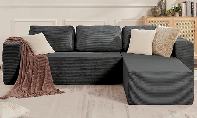 40" Modular Upholstered Foam Couch, Upholstered Floor Sofa Couch with Pillow, Single Sofa for Bedroom Living Room, No Assembly Required (Corduroy Fabric, Grey)