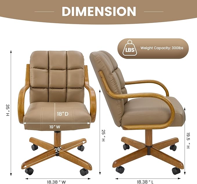 Chromcraft Douglas Set of 1 Classic Caster Swivel Tilt Dining Chairs Swivel Tilt Dining Chairs, Kitchen Chairs (Taupe-Chestnut)