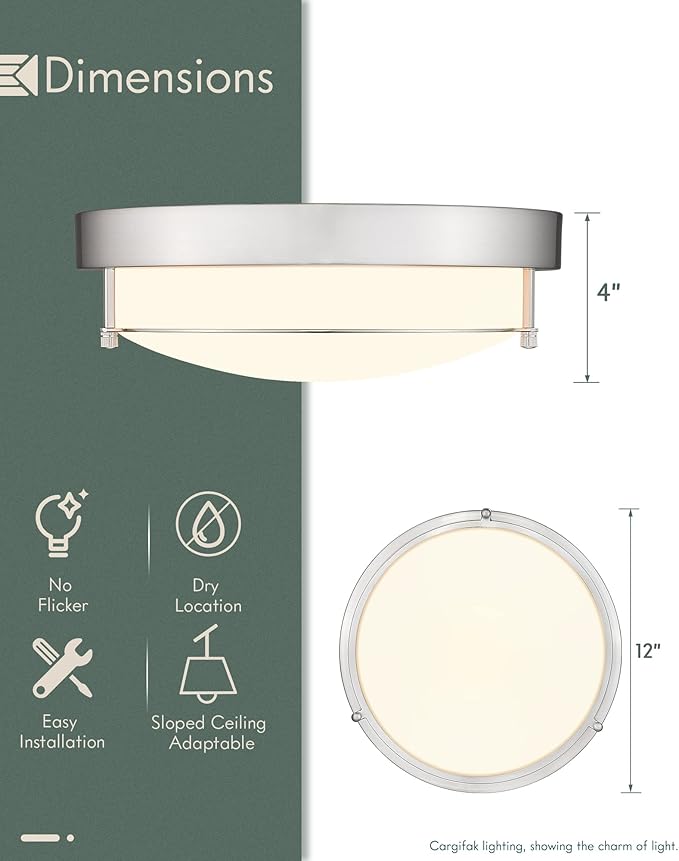 Close to Ceiling Light Fixtures, Bushed Nickel Farmhouse Ceiling Light with 2 Light for Laundry Kitchen Bedroom Bathroom, 4822-BN