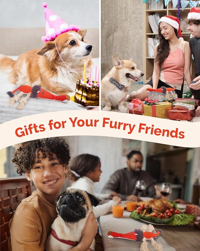 Squeaky Dog Toys for Medium Dogs - Durable Dog Toys for Aggressive Chewers to Keep Them Busy - Interactive Plush Chew Toy with Squeaker for Training Reward & Gift - Orange