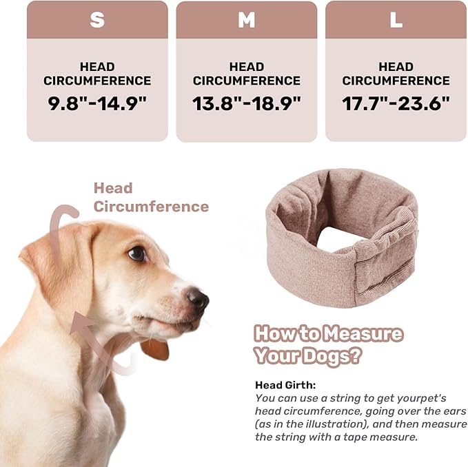 Dog Calming Hoodie, No Shake Ear Wraps for Dogs, Adjustable Dog Ear Muffs for Noise Protection, Ear Wrap Head Cover for Anxiety Relief & Hematoma (Dusty Rose, M(Head Circle:13.8"-18.9"))