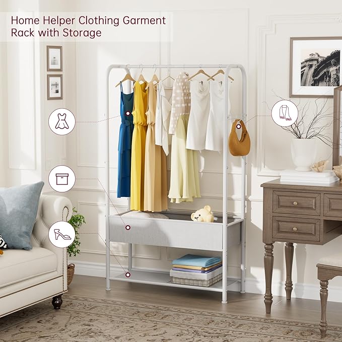 SINGAYE Clothes Garment Coat Rack Drying Clothing Racks Metal Freestanding for Hanging Clothes Portable Closet for Laundry Bedroom White